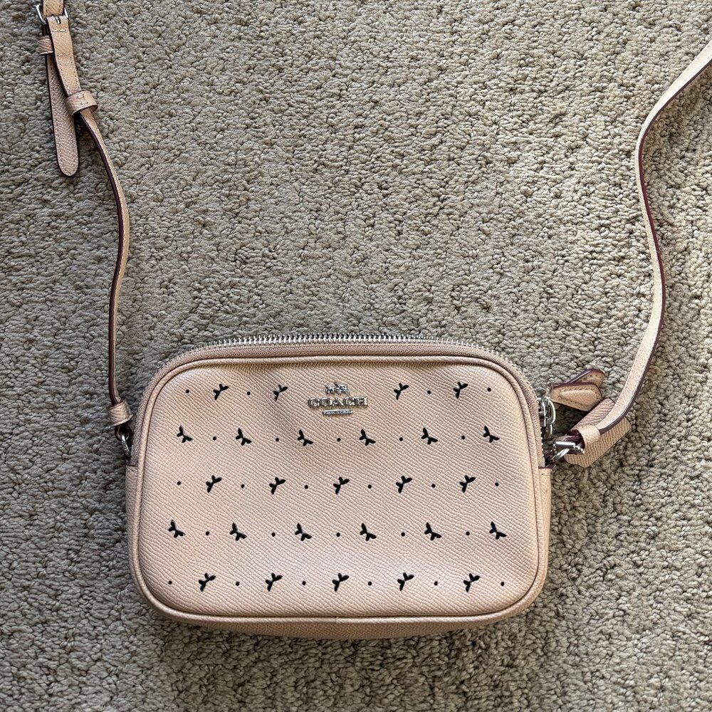 Coach Nude Pink Bow Print Leather Crossbody Purse